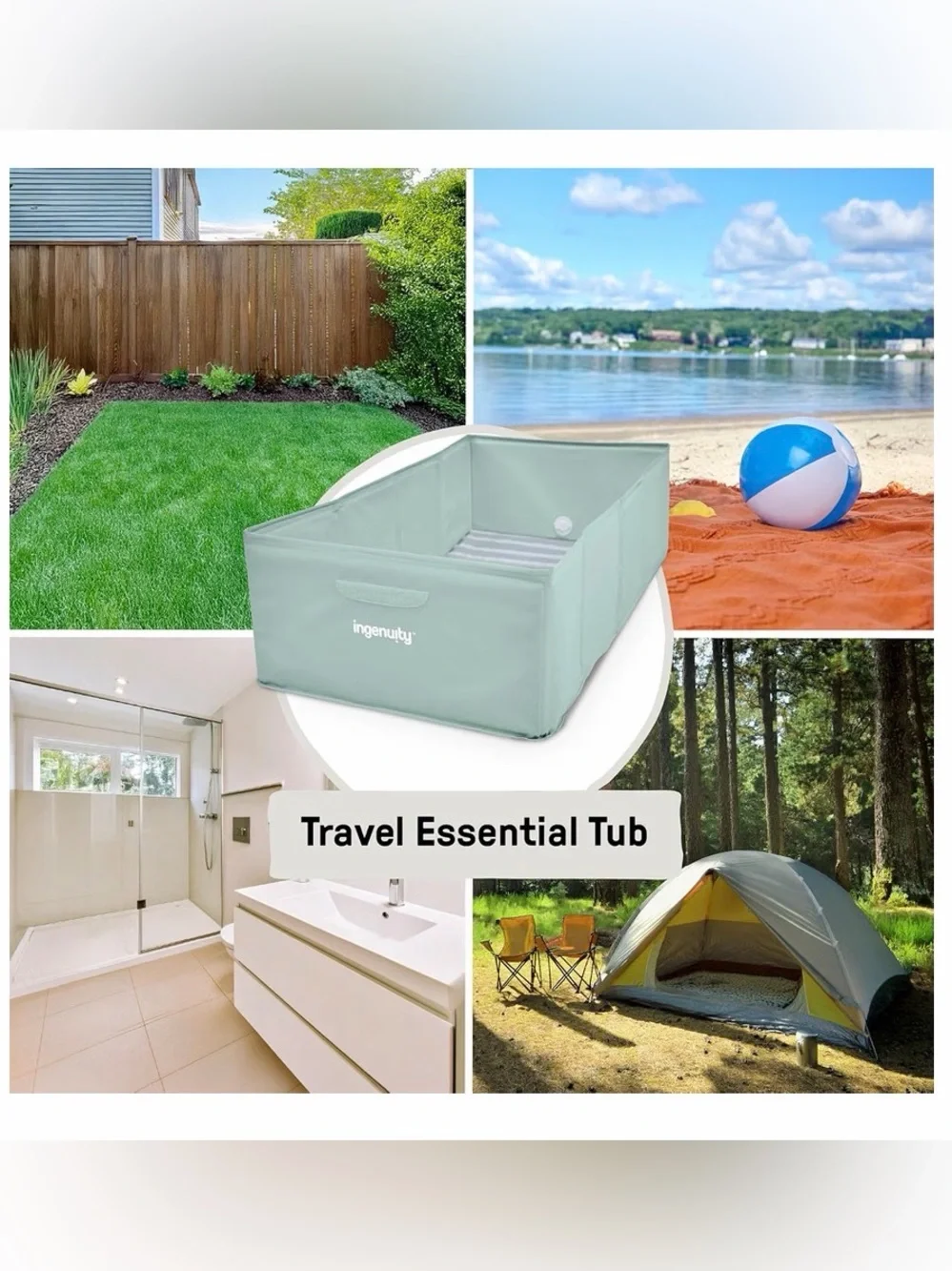 Ingenuity Tuckaway Toddler Folding Tub, Converts Shower to Tub - Green